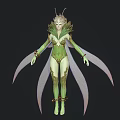 Elven Fairy Character With Green Skin Leafy Wings And Plant Inspired Ornaments