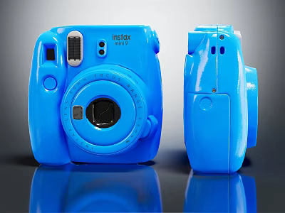 Blue Polaroid Instant Camera Front And Side View Digital Photography Device 3d model