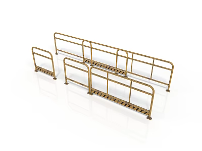 Gold Metal Safety Guardrails With Railings And Base For Walkway 3d model