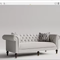 Light Gray Tufted Multi Seat Sofa With Scroll Arms Wooden Legs And Patterned Cushions 3d model