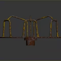 Rusty Old Circular Playground Equipment With Curved Metal Bars And Colorful Surface