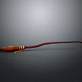 Vintage Style Broom With Red Wooden Handle Brown Bristles And Golden Band