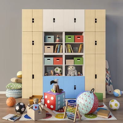 Entryway Cabinet Sideboard For Kids With Colorful Drawers Toy Storage And Book 3d model