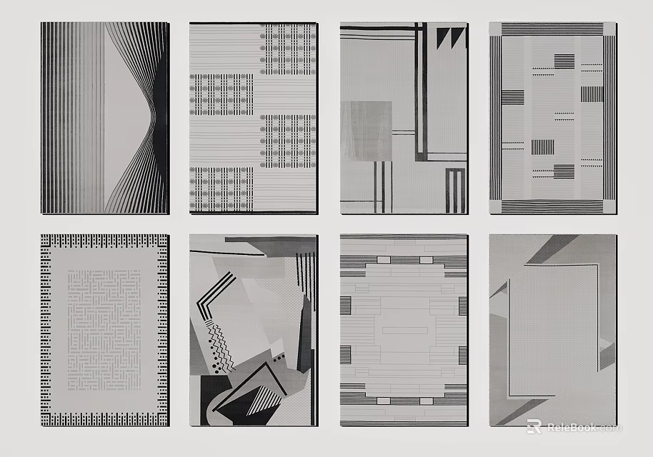 Various Square Rugs With Geometric Patterns And Modern Black White Designs 3d model 