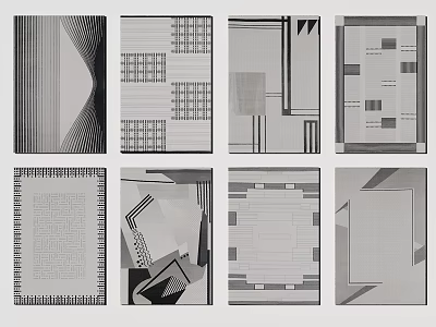 Various Square Rugs With Geometric Patterns And Modern Black White Designs 3d model