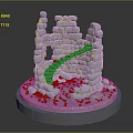 Blue Stone Tower Model With Spiral Staircase And Gravel Base