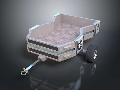 3D Designed Utility Trailer Featuring Metal Frame Textured Floor Wheel And Hitch 3d model