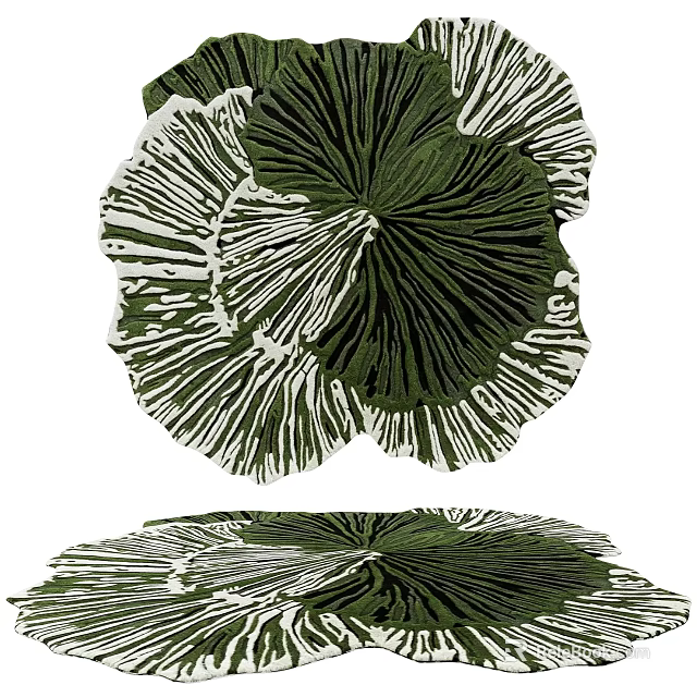 Round Green And White Fan Shaped Pattern Textured Modern Design Rug 3d model