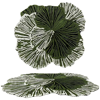 Round Green And White Fan Shaped Pattern Textured Modern Design Rug 3d model