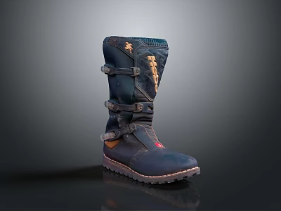 Stylish Leather Boots With Multiple Straps Decorative Patterns And Treaded Sole 3d model