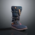 Stylish Leather Boots With Multiple Straps Decorative Patterns And Treaded Sole 3d model