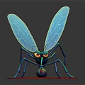 Mosquito Character With Blue Wings Green Body Red Eyes On Red Platform And Liquid Drops