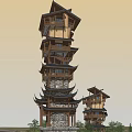 Attic pavilion waterside pavilion ancient building tower pagoda 3d model