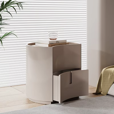 Modern Minimalist Nightstand With Drawer Books Glass And Window Blinds In Bedroom 3d model