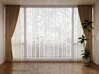 French Cream Curtain Cloth Curtain Gauze Curtain 3d model