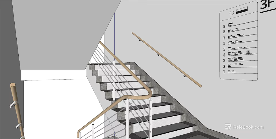 Modern Staircase Design With Wooden Handrail Metal Railings And Concrete Steps 3d model 