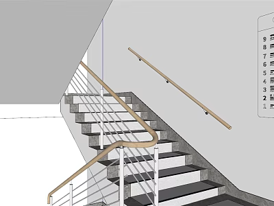 Modern Staircase Design With Wooden Handrail Metal Railings And Concrete Steps 3d model