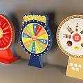 Lucky Draw Spinning Wheels With Red Colorful Beige Bases Featuring Prize Drinks And Snacks
