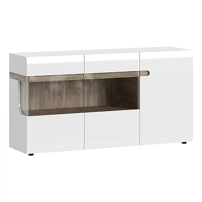 Modern White Sideboard Cabinet With Open Wooden Shelf And Glossy Finish 3d model