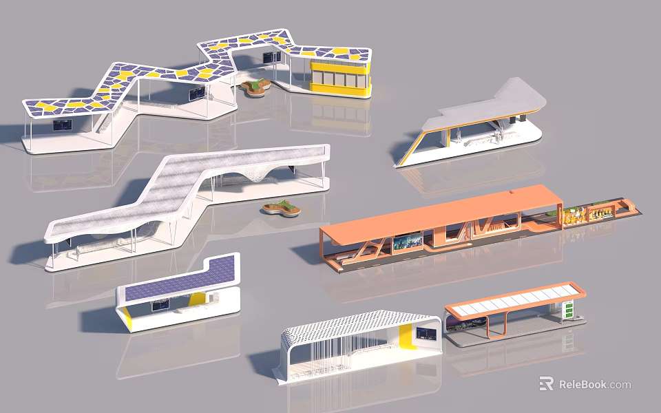 Modern Architectural Models With Various Shapes Colorful Exteriors And Unique Roof Structures 3d model 