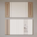 Chinese Style Decorative Panels Screen With Wooden Frame Mirror And Landscape Painting Design