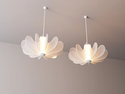 Modern Petal Shaped White Pendant Lights With Two Lampshades And Ceiling Mounting 3d model