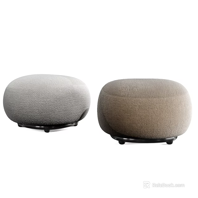 Round Plush Ottoman Stools In Light Gray And Dark Brown Soft Fabric Design 3d model