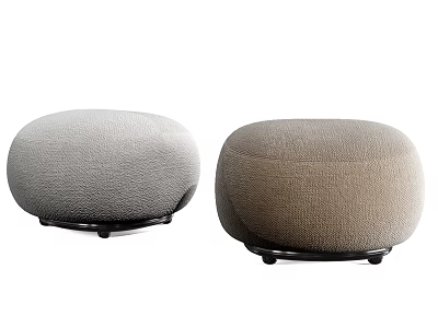 Round Plush Ottoman Stools In Light Gray And Dark Brown Soft Fabric Design 3d model