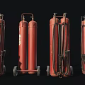 Red Wheeled Fire Extinguishers With Hoses And Handles For Fire Safety