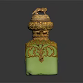 Green Square Shaped Ornamental Jar With Golden Patterns And Animal Figurine Lid
