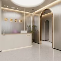 Modern Shop Front Desk With Curved Arch Sleek Countertop And Potted Plant