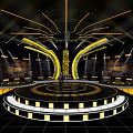 Opulent Stage Design Featuring Circular Platform Black Gold Elements And Dynamic Lighting 3d model
