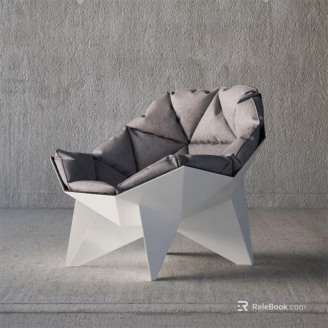 Modern Geometric Leisure Chair With White Frame And Gray Padded Cushions 3d model 