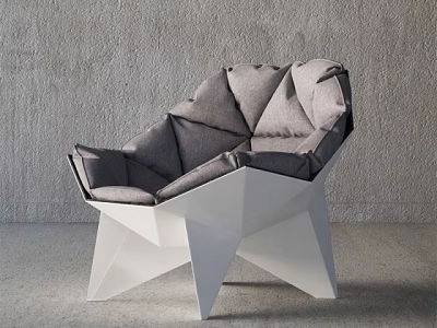 Modern Geometric Leisure Chair With White Frame And Gray Padded Cushions 3d model