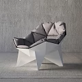 Modern Geometric Leisure Chair With White Frame And Gray Padded Cushions
