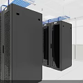 Data Center Room Interior with Black Server Racks Ceiling Lights And Cable Trays 3d model