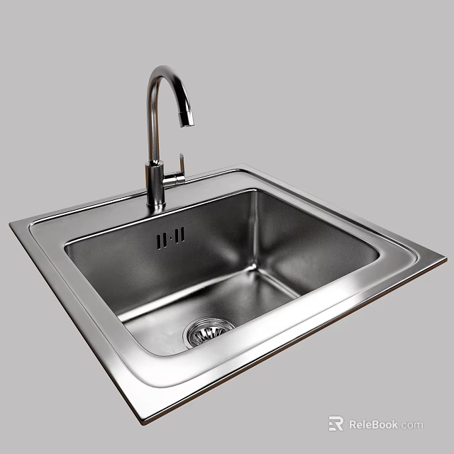 Stainless Steel Single Bowl Kitchen Sink With Modern Faucet For Durable Kitchen Use 3d model 
