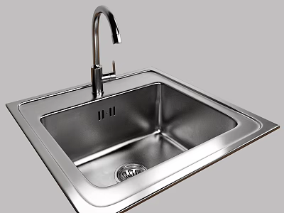Stainless Steel Single Bowl Kitchen Sink With Modern Faucet For Durable Kitchen Use 3d model