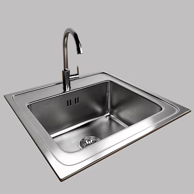 Stainless Steel Single Bowl Kitchen Sink With Modern Faucet For Durable Kitchen Use 3d model