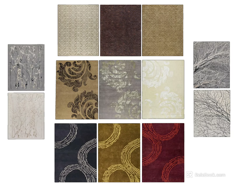 Square Rugs With Various Colors And Different Decorative Patterns For Home Decor 3d model