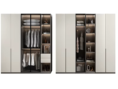 Modern Wardrobe Design With Glass Doors Hanging Rods And Storage Shelves 3d model