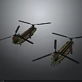 Two Camouflage Military Helicopters Displayed with Rotors on Black Background