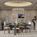 Elegant Restaurant Interior With Round Dining Table Chandelier And Decorative Paintings 3d model