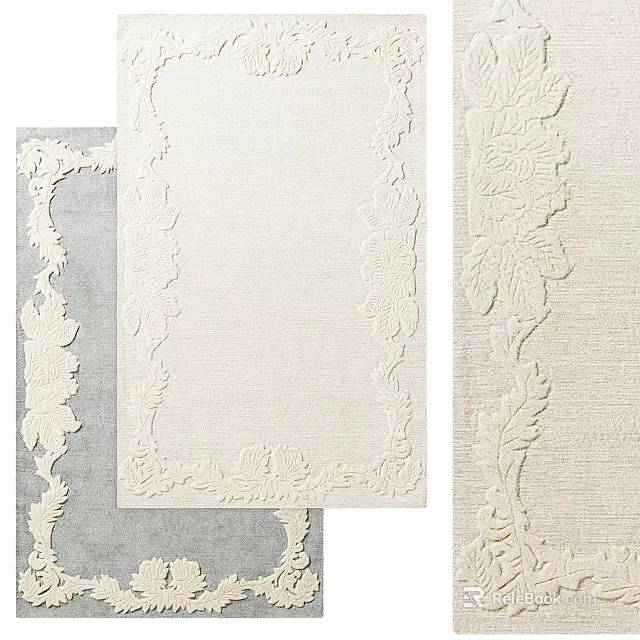 Elegant Square Rugs With Ornate Border Patterns In Neutral Hues 3d model 