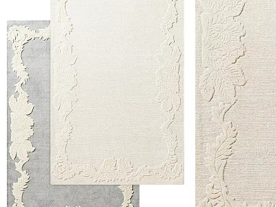 Elegant Square Rugs With Ornate Border Patterns In Neutral Hues 3d model