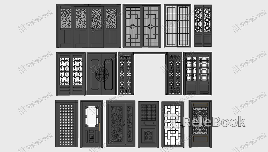 New Chinese style double door solid wood sliding door sliding door model