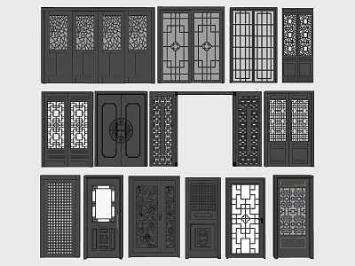 New Chinese style double door solid wood sliding door sliding door model