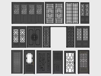 New Chinese style double door solid wood sliding door sliding door 3d model
