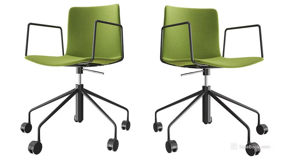 Green Upholstered Leisure Chairs with Black Armrests and Five Star Swivel Caster Base 3d model 