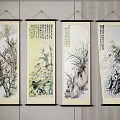 Four Chinese Ink Painting Wall Hangings Featuring Plum Blossom Orchid Bamboo Chrysanthemum